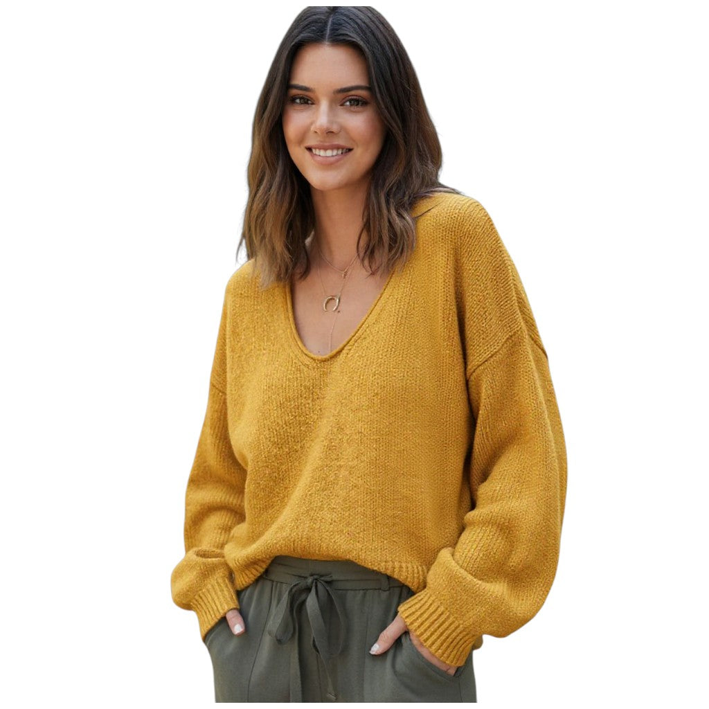 STYLAAR - Dames V-Hals Gebreide Trui Pullover-STYLAAR