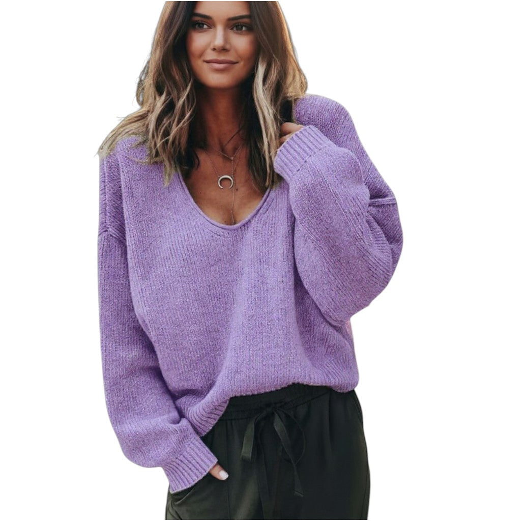 STYLAAR - Dames V-Hals Gebreide Trui Pullover-STYLAAR