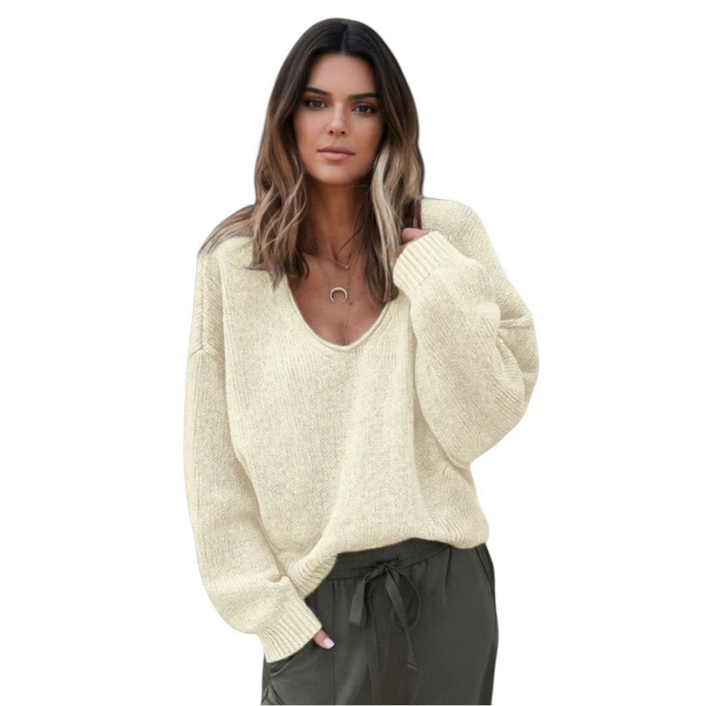 STYLAAR - Dames V-Hals Gebreide Trui Pullover-STYLAAR